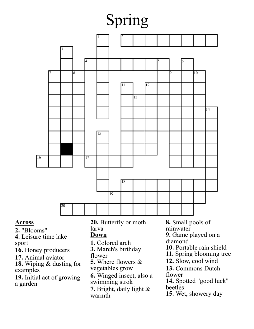 Spring Crossword - Wordmint in Printable Spring Crossword