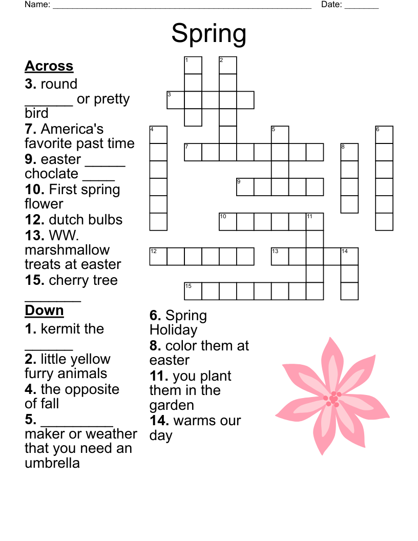 Spring Crossword - Wordmint intended for Printable Spring Crossword