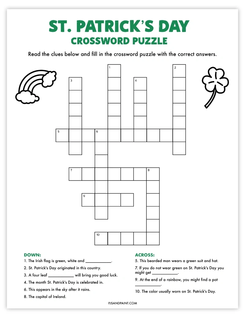 St. Patrick&amp;#039;S Day Crossword Puzzle - Free Printable Game - Pjs And regarding Frameworks Puzzles Free Printable