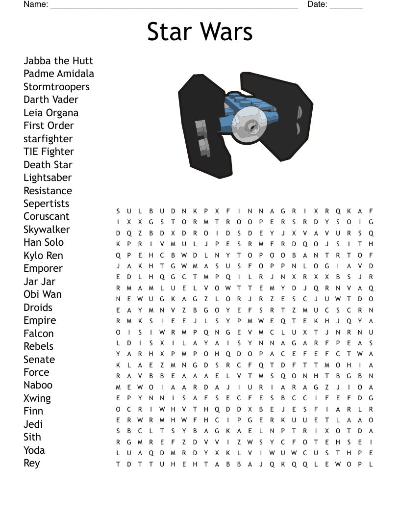 Star Wars Crossword - Wordmint in Star Wars Crossword Printable