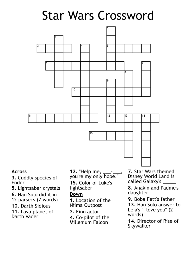 Star Wars Crossword - Wordmint in Star Wars Crossword Printable