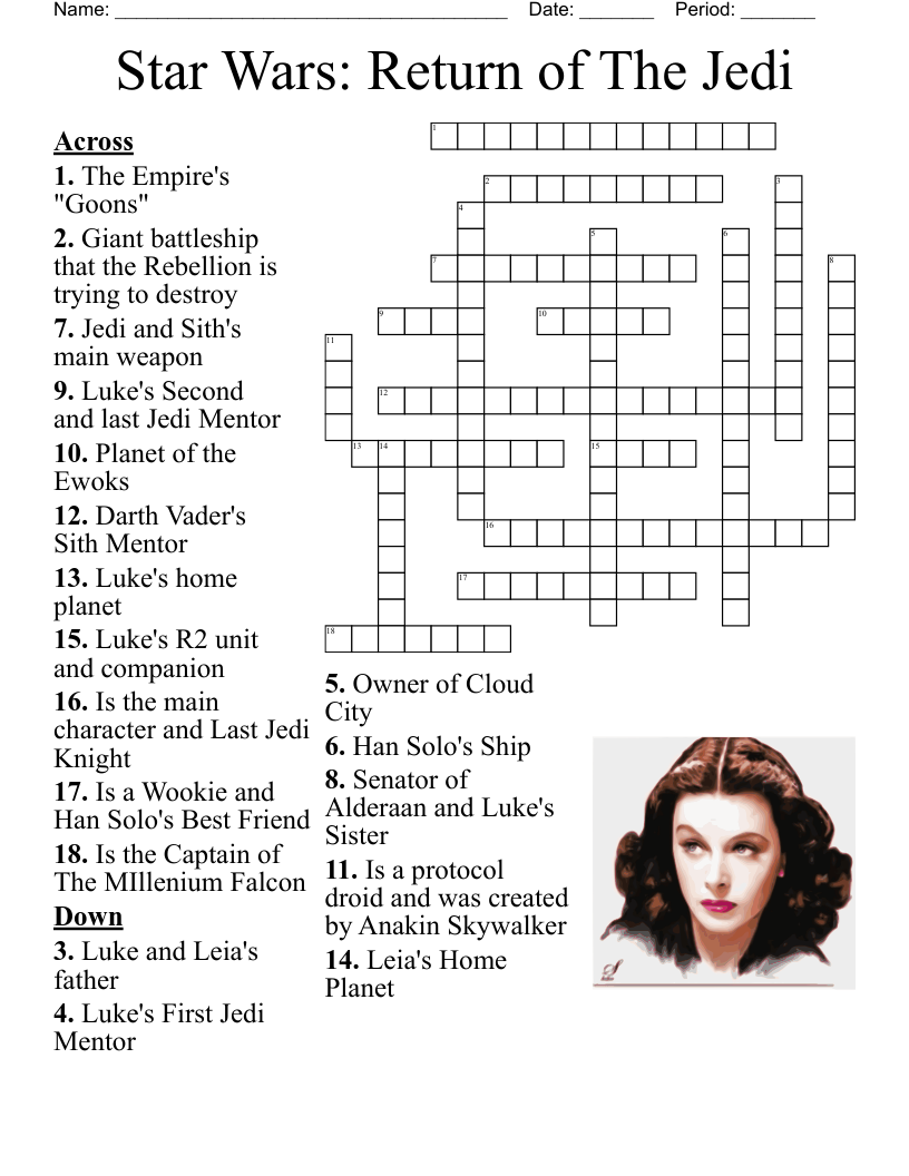 Star Wars: Return Of The Jedi Crossword - Wordmint regarding Star Wars Crossword Printable