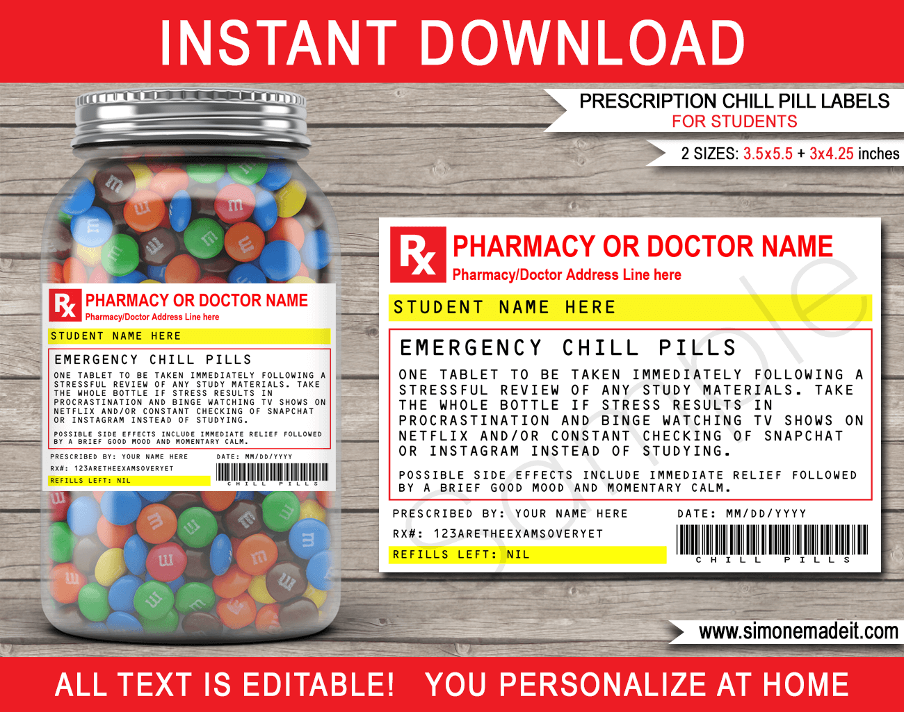 Student Prescription Chill Pills Labels - For Jars pertaining to Chill Pills Label Printable Free