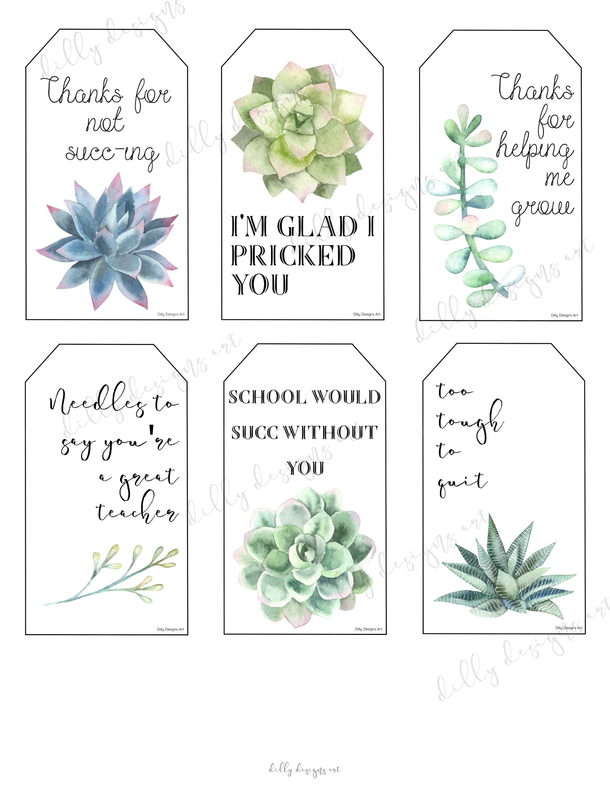 Succulent Tags, Succulent Gift Tags, Teacher Gift, Teacher Gift intended for Free Printable Succulent Gift Tags