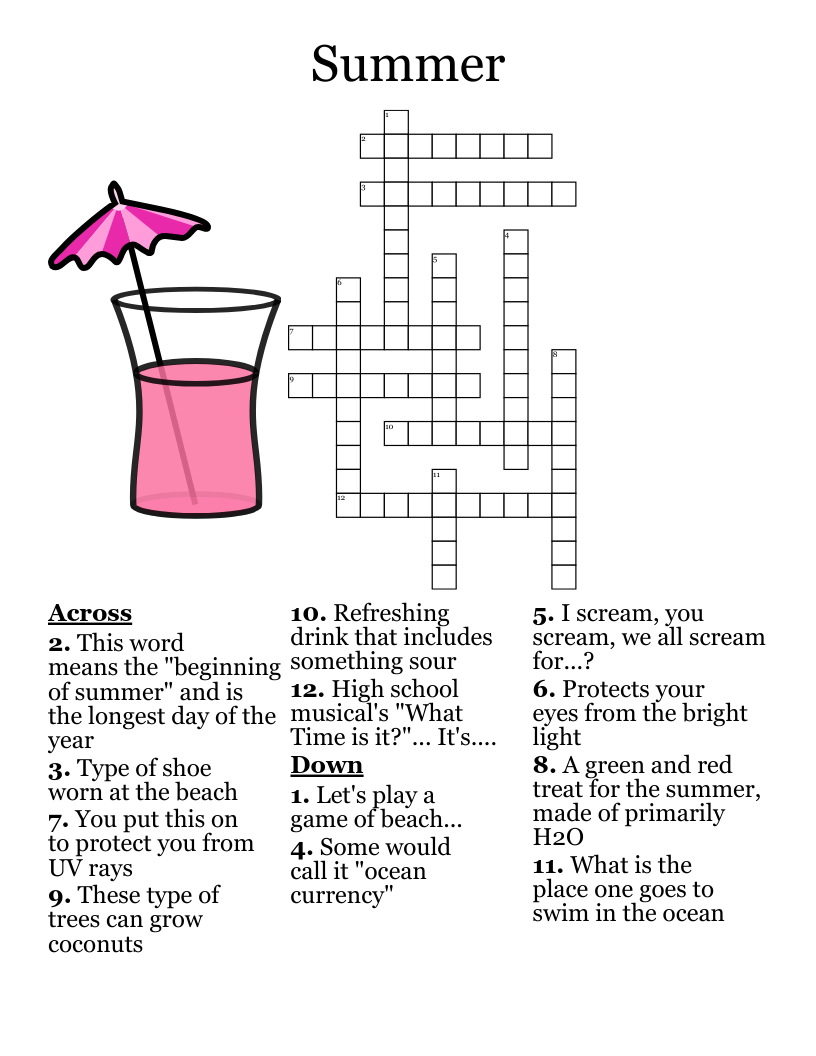 Summer Crossword - Wordmint intended for Free Printable Summer Crossword Puzzles