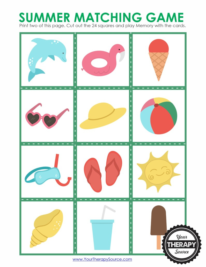 Summer Memory Game Free Printable - Your Therapy Source within Memory Game Free Printable