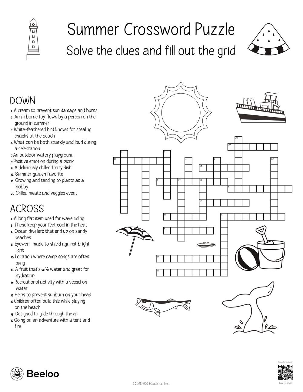 Summer-Themed Crossword Puzzles • Beeloo Printable Crafts And in Free Printable Summer Crossword Puzzles