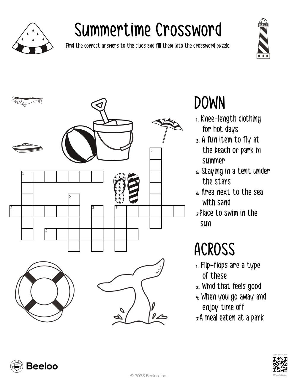 Summer-Themed Crossword Puzzles • Beeloo Printable Crafts And within Printable Summer Crossword Puzzles