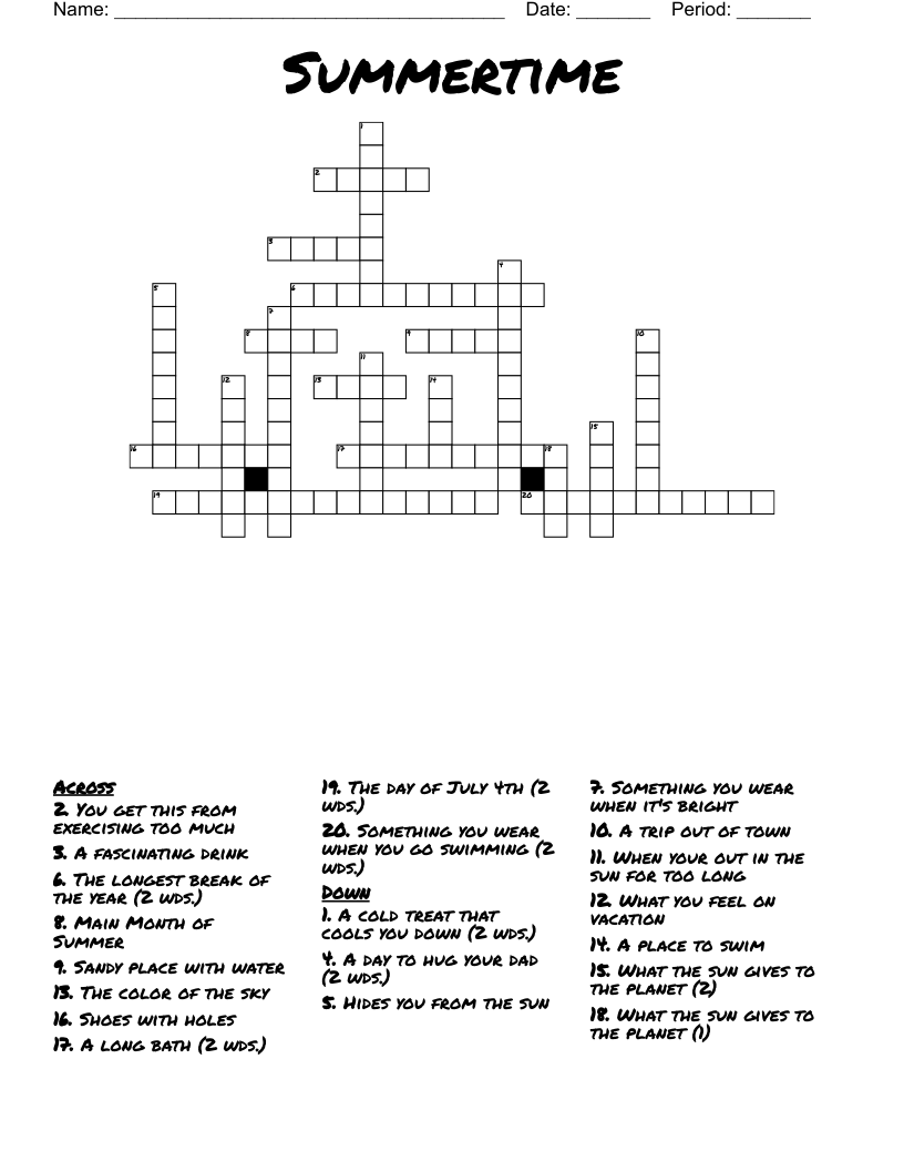 Summertime Crossword - Wordmint within Summertime Crossword Puzzle Printable