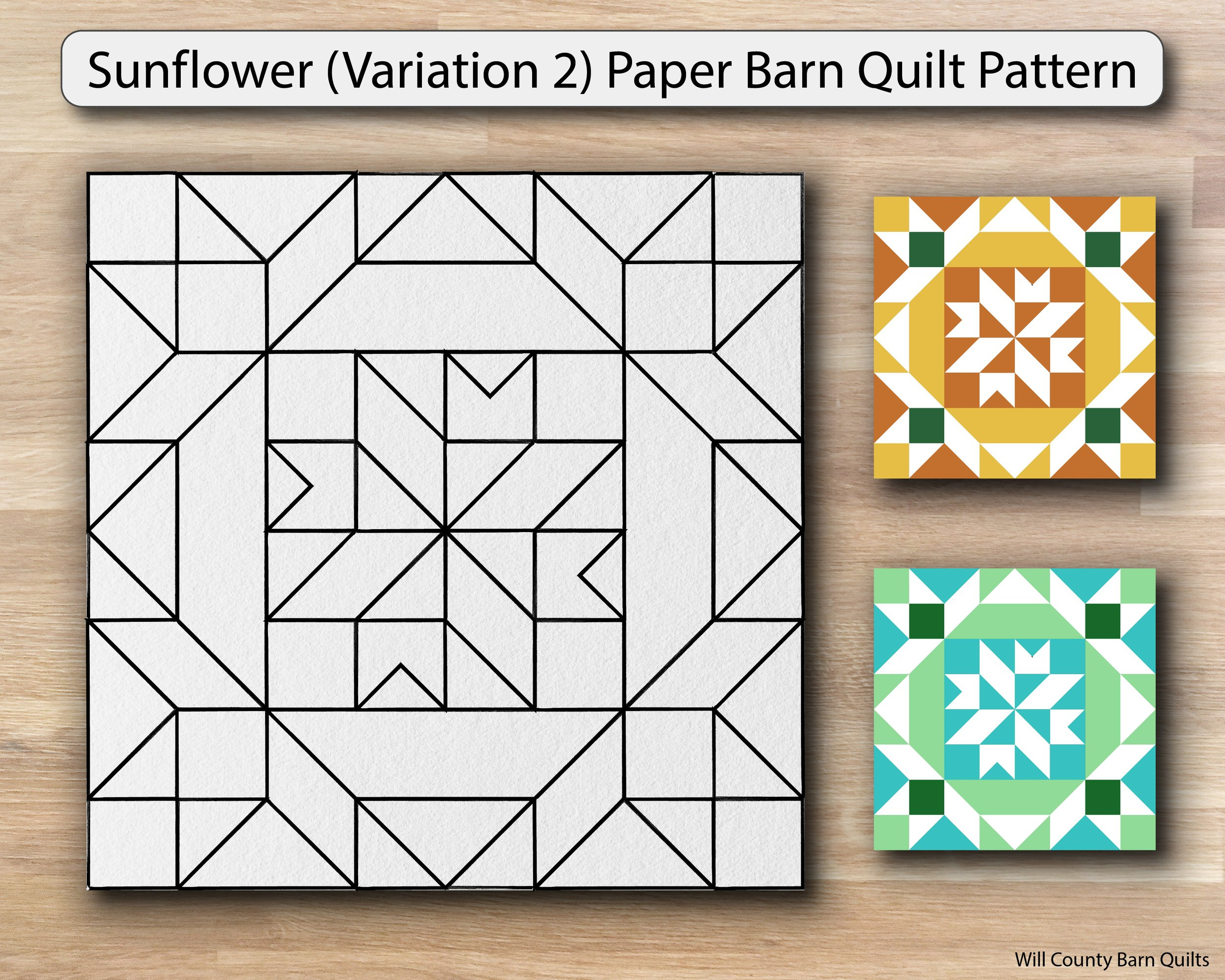 Sunflower (Variation 2) Barn Quilt Pattern — Will County Barn Quilt Trail within Free Printable Barn Quilt Templates