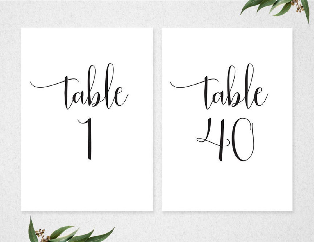 Table Numbers, Table Numbers 1-40, Printable Table Numbers, 5X7 intended for Template Free Printable Table Numbers 1-40