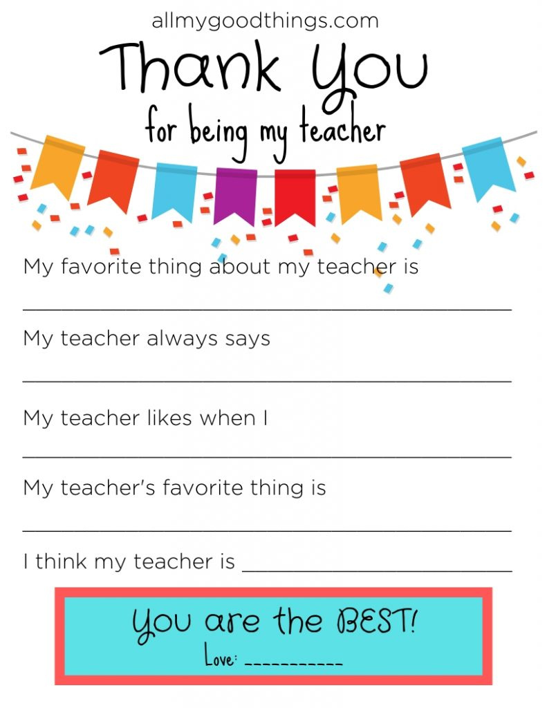 Teacher Appreciation Week Free Printable - All My Good Things pertaining to Free Printable Teacher Appreciation Questionnaire