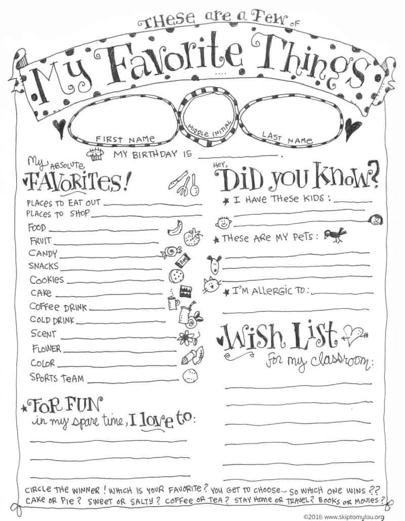 Teacher Favorite Things Printable - Printable Stationery with Teacher Questionnaire Free Printable