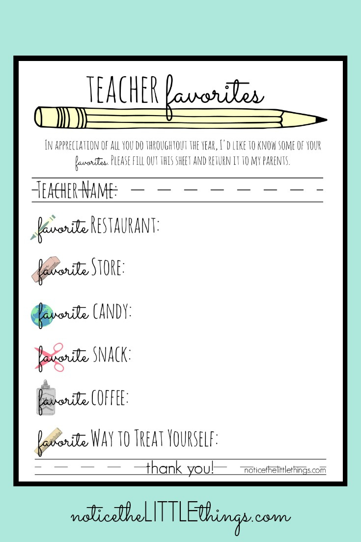 Teacher Favorites Printable • Notice The Little Things in Teacher Favorites Free Printable