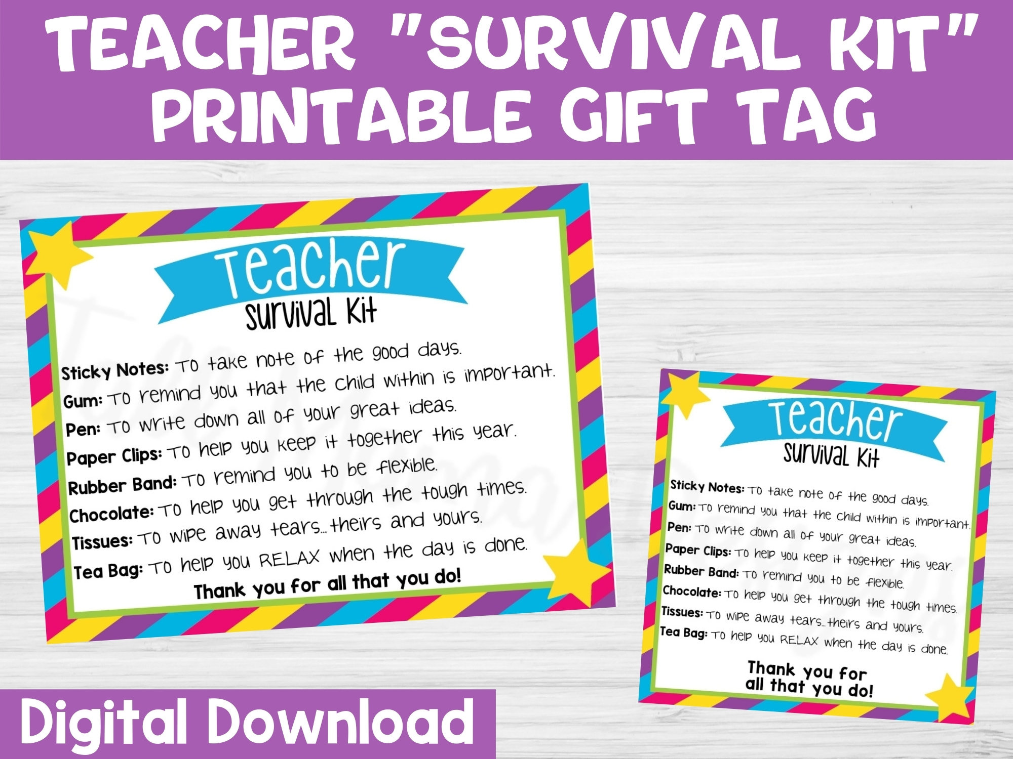 Teacher Survival Kit Printable Gift Tag, First Day Of School Gift regarding Free Printable Teacher Survival Kit Label Printable