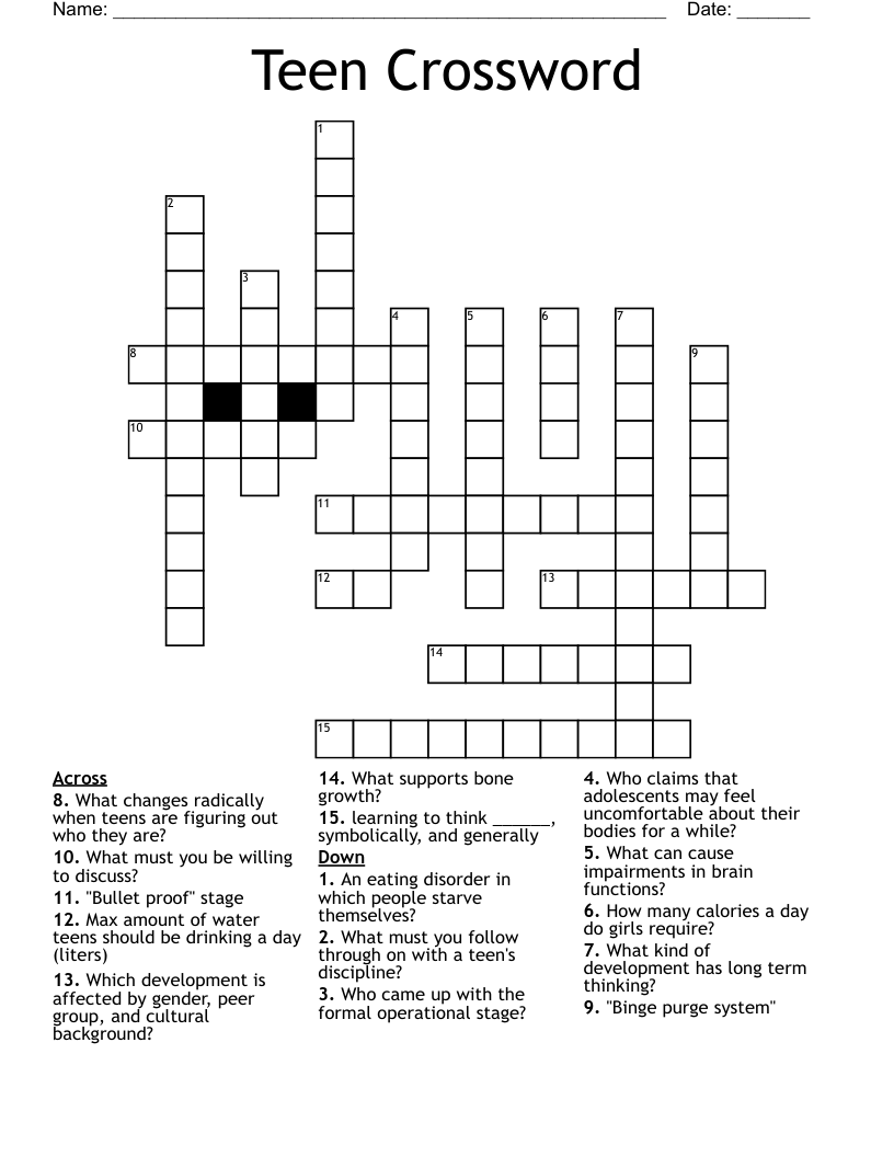 Teen Crossword - Wordmint in Free Printable Crossword Puzzles For Teenagers