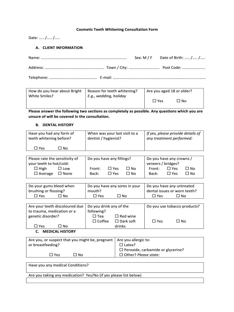 Teeth Whitening Consent Form - Fill Online, Printable, Fillable intended for Free Printable Teeth Whitening Consent Form