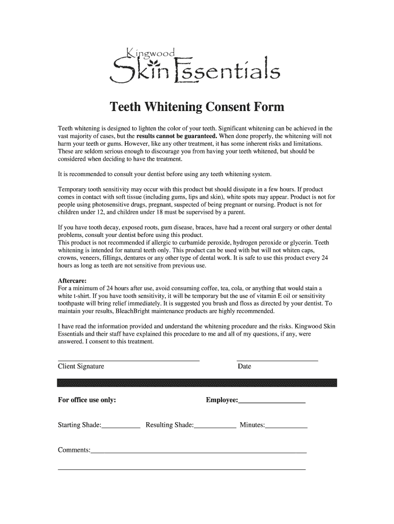 Teeth Whitening Consent Form - Fill Online, Printable, Fillable with Free Printable Teeth Whitening Consent Form