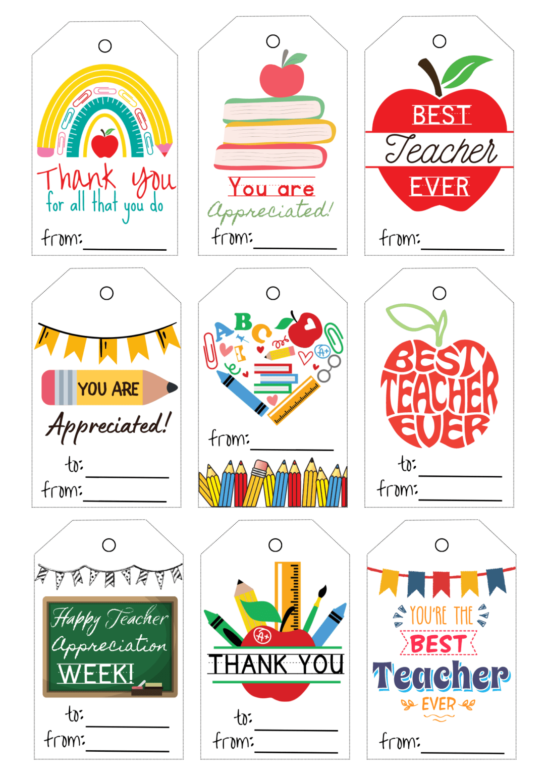 Thank You Teacher Tags Printable Free regarding Free Printable Teacher Appreciation Tags