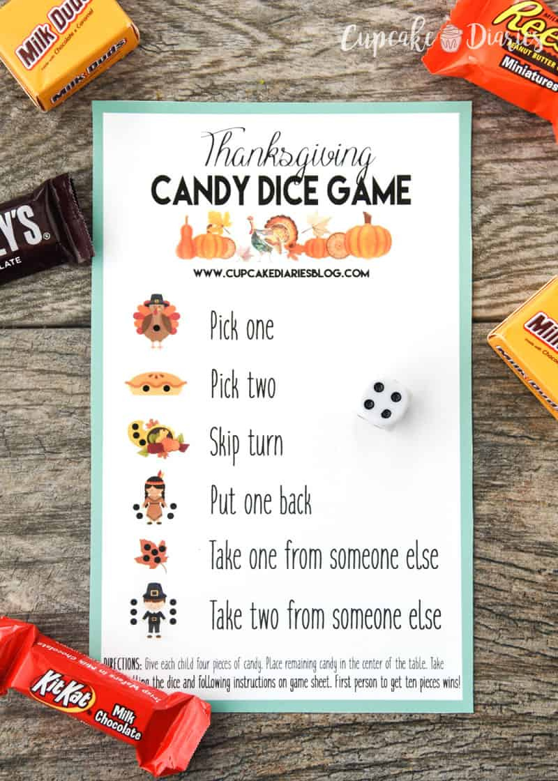 Thanksgiving Candy Dice Game – Printable Game For Kids - Cupcake within Candy Dice Game Free Printable