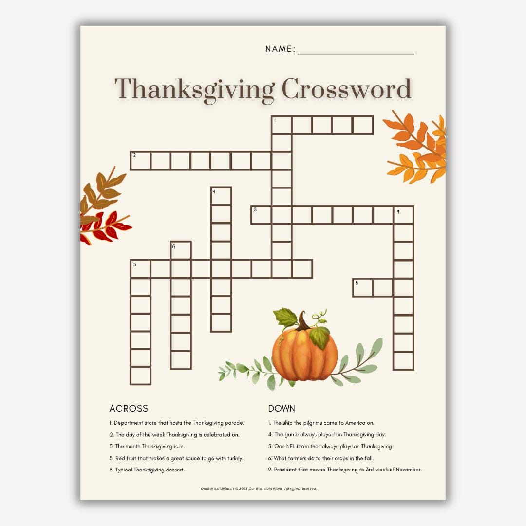 Thanksgiving Crossword Puzzle Printable Pdf Thanksgiving 2024 with regard to Thanksgiving Crosswords Printable