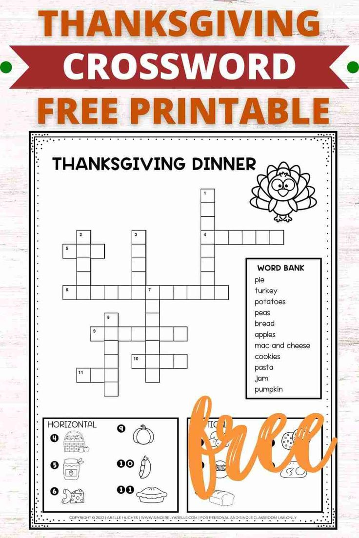 Thanksgiving Dinner Crossword Puzzle (Free Printable) - Smart regarding Free Thanksgiving Crossword Puzzles Printable