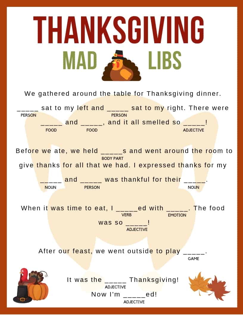 Thanksgiving Mad Libs - Jac Of All Things pertaining to Free Printable Thanksgiving Mad Libs