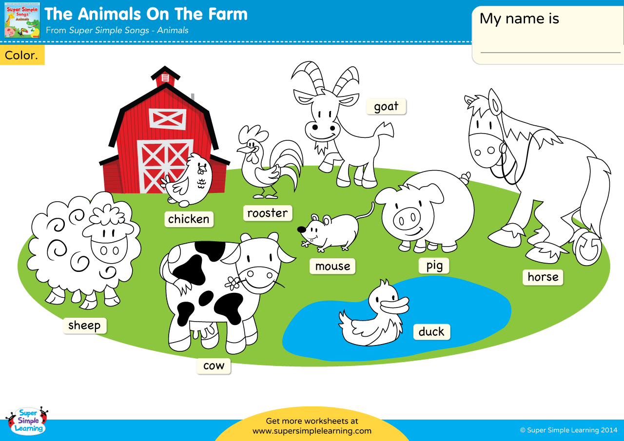 The Animals On The Farm Worksheet - Color The Animals - Super Simple in Farm Animals Printables Free