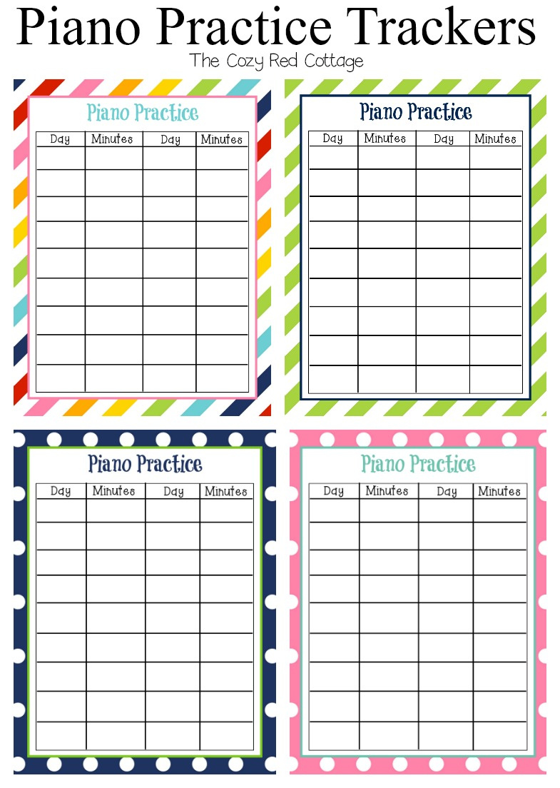 The Cozy Red Cottage: 7 Free Piano Practice Tracker Sheets inside Free Printable Piano Practice Chart