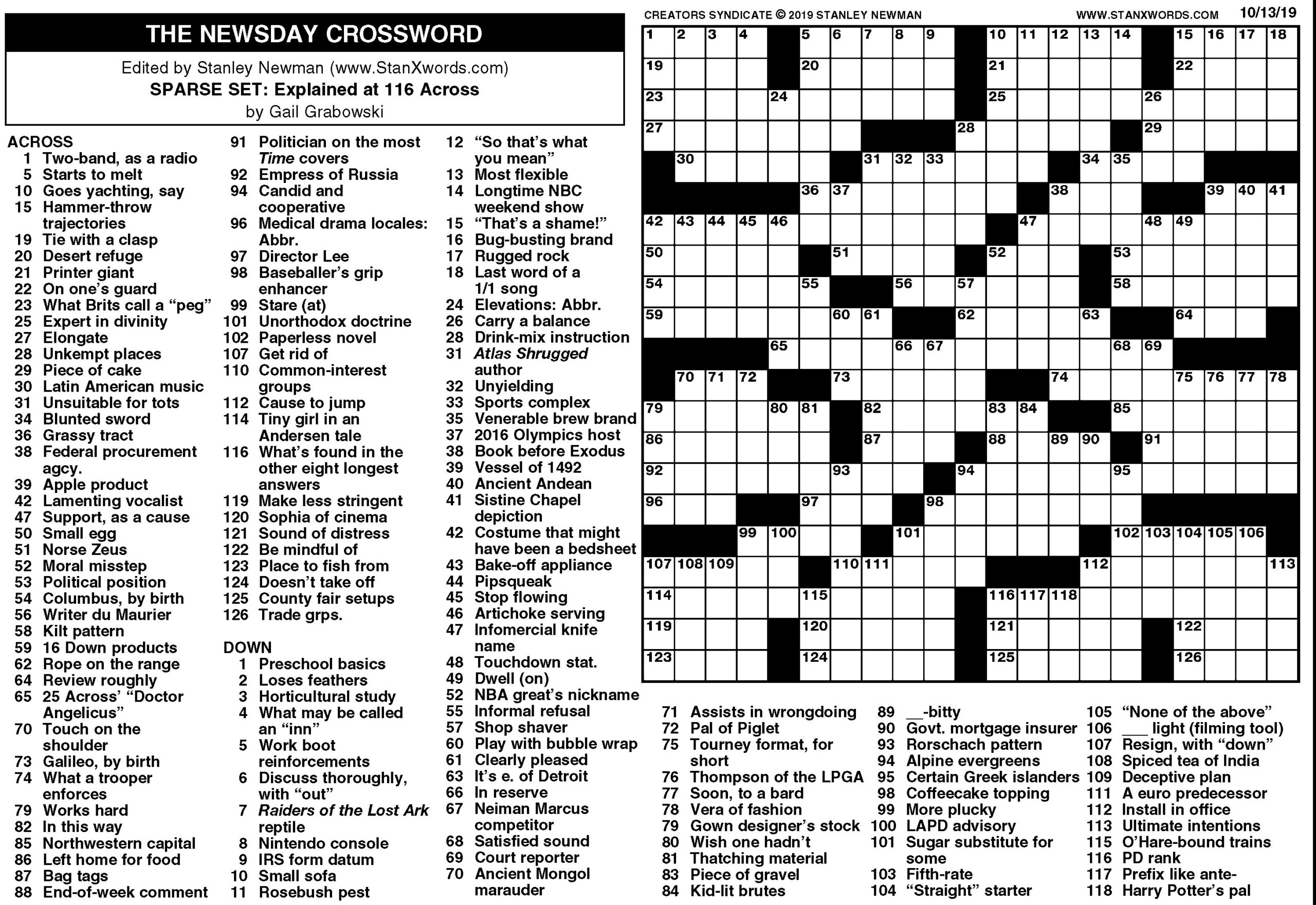 The Newsday Crossword - The Mountain Eagle within Newsday Crossword Printable Today