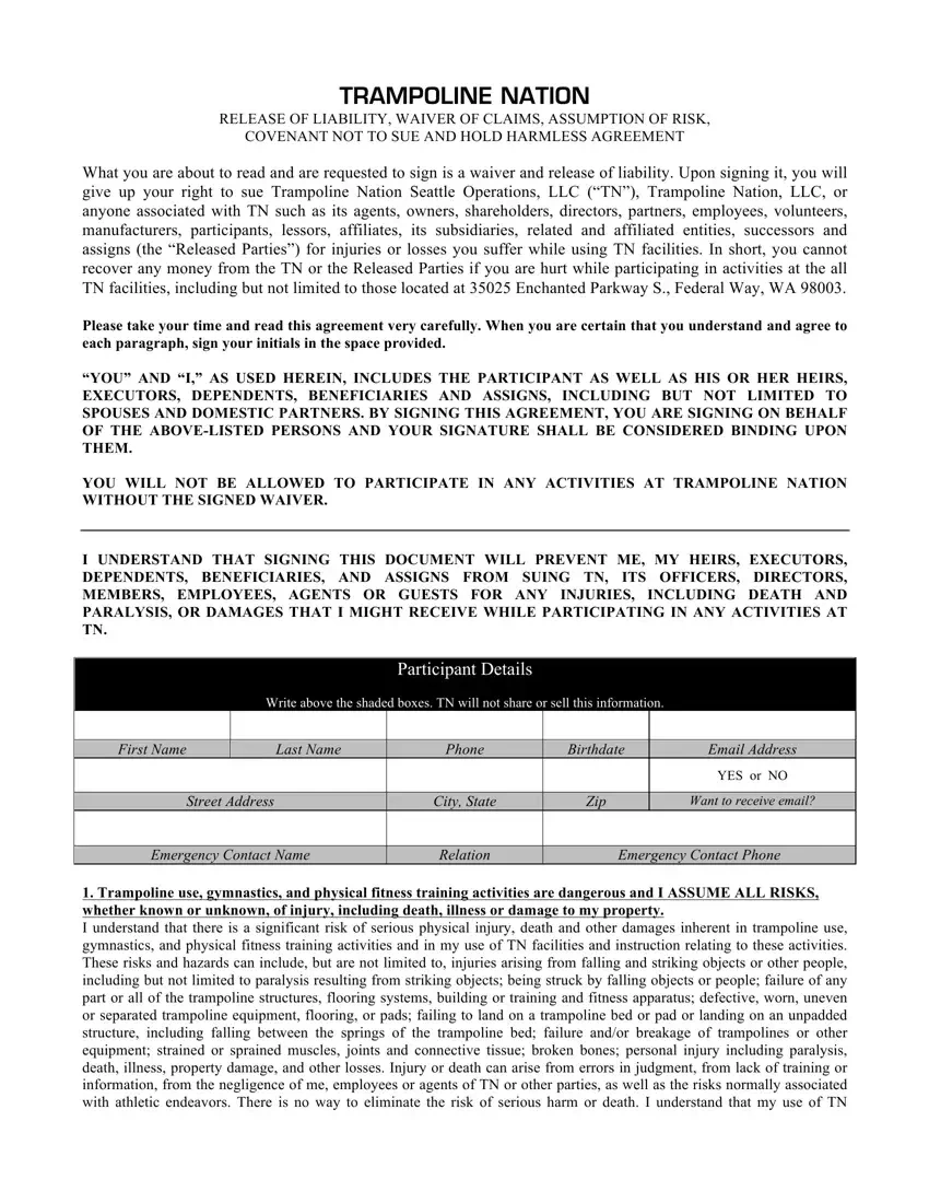 Trampoline Waiver ≡ Fill Out Printable Pdf Forms Online intended for Homeowner Free Printable Trampoline Waiver Form