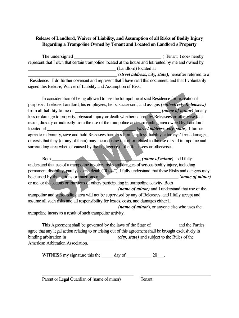 Trampoline Waiver For Rental Property - Fill Online, Printable for Homeowner Free Printable Trampoline Waiver Form