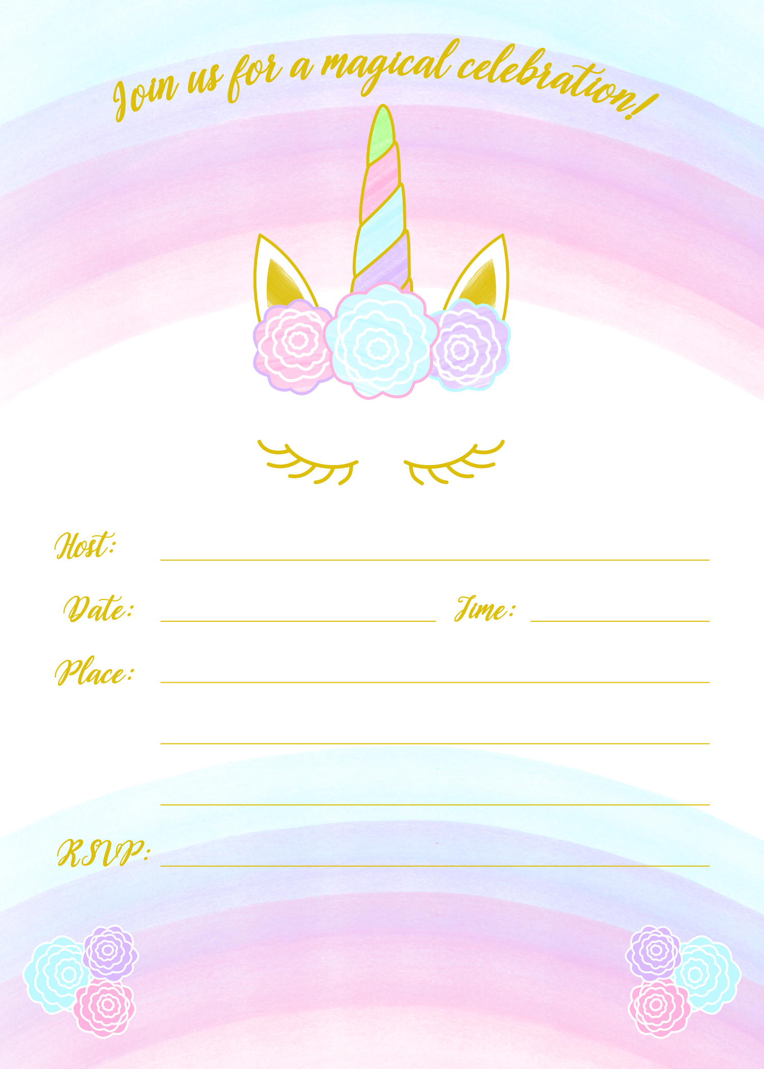 Unicorn Invitation Free Printable Templates - Easy To Download! in Free Unicorn Party Printables