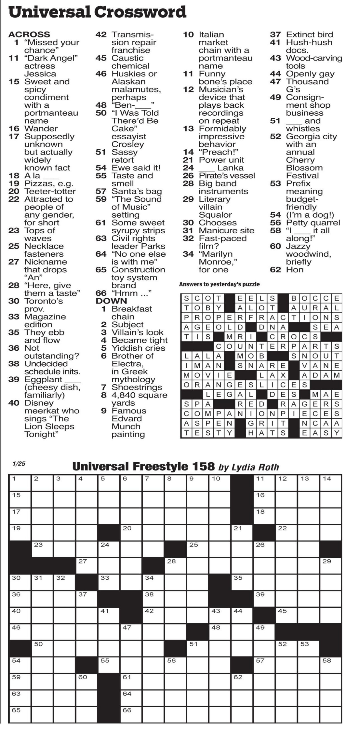 Universal Crossword - Puzzles for Printable Universal Crossword