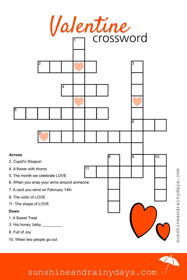 Valentine Crossword Puzzle for Free Printable Valentine Crossword Puzzles