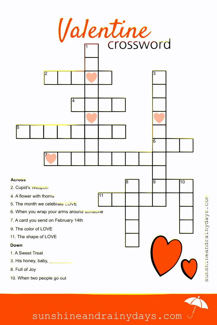 Valentine Crossword Puzzle inside Valentine&amp;#039;S Day Crosswords Printable