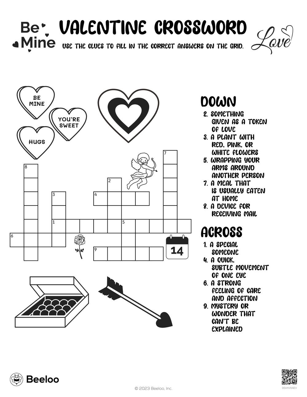 Valentine-Themed Crossword Puzzles • Beeloo Printable Crafts And with Valentine Crossword Puzzles Printable