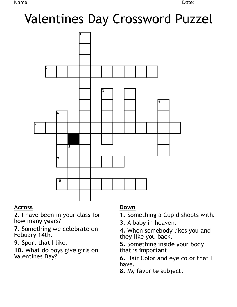 Valentines Day Crossword Puzzel - Wordmint for Valentine&amp;amp;#039;s Day Crossword Puzzle Printable