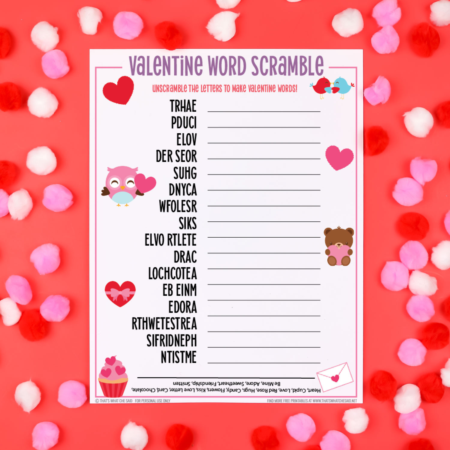 Valentine&amp;#039;S Day Word Scramble + 20 Free Valentine Printables for Free Printable Valentine Game