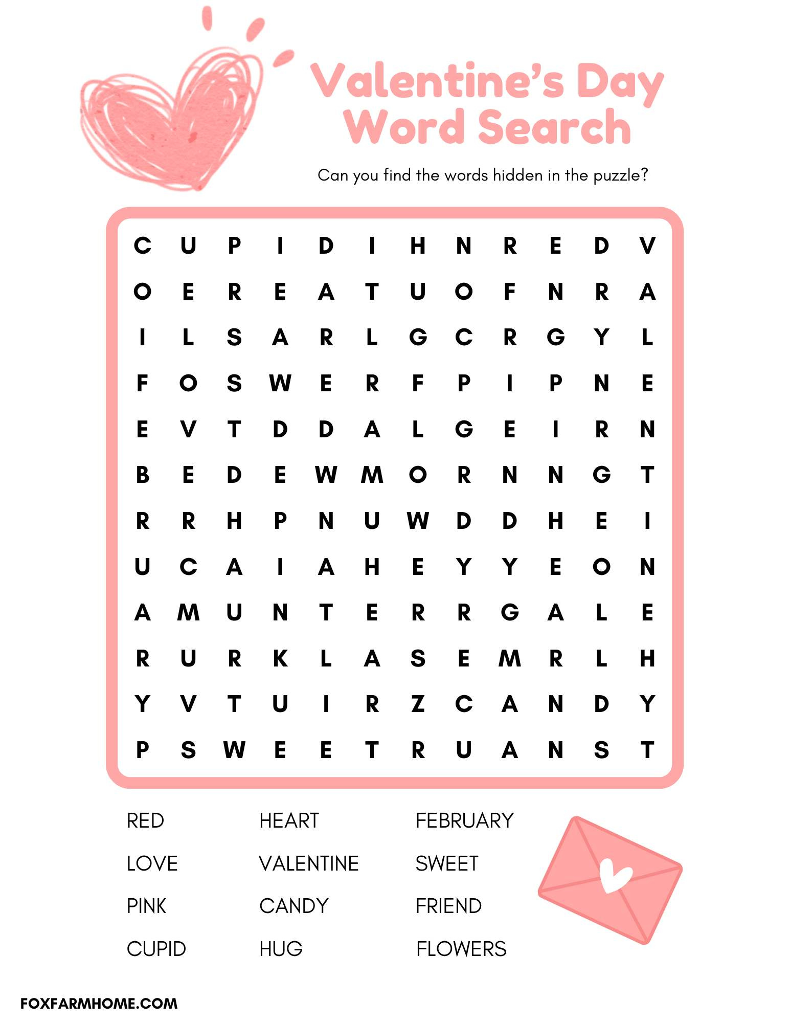 Valentine&amp;#039;S Day Word Search- Free Printable Puzzle - Fox Farm Home inside Free Valentine Crossword Puzzles Printable