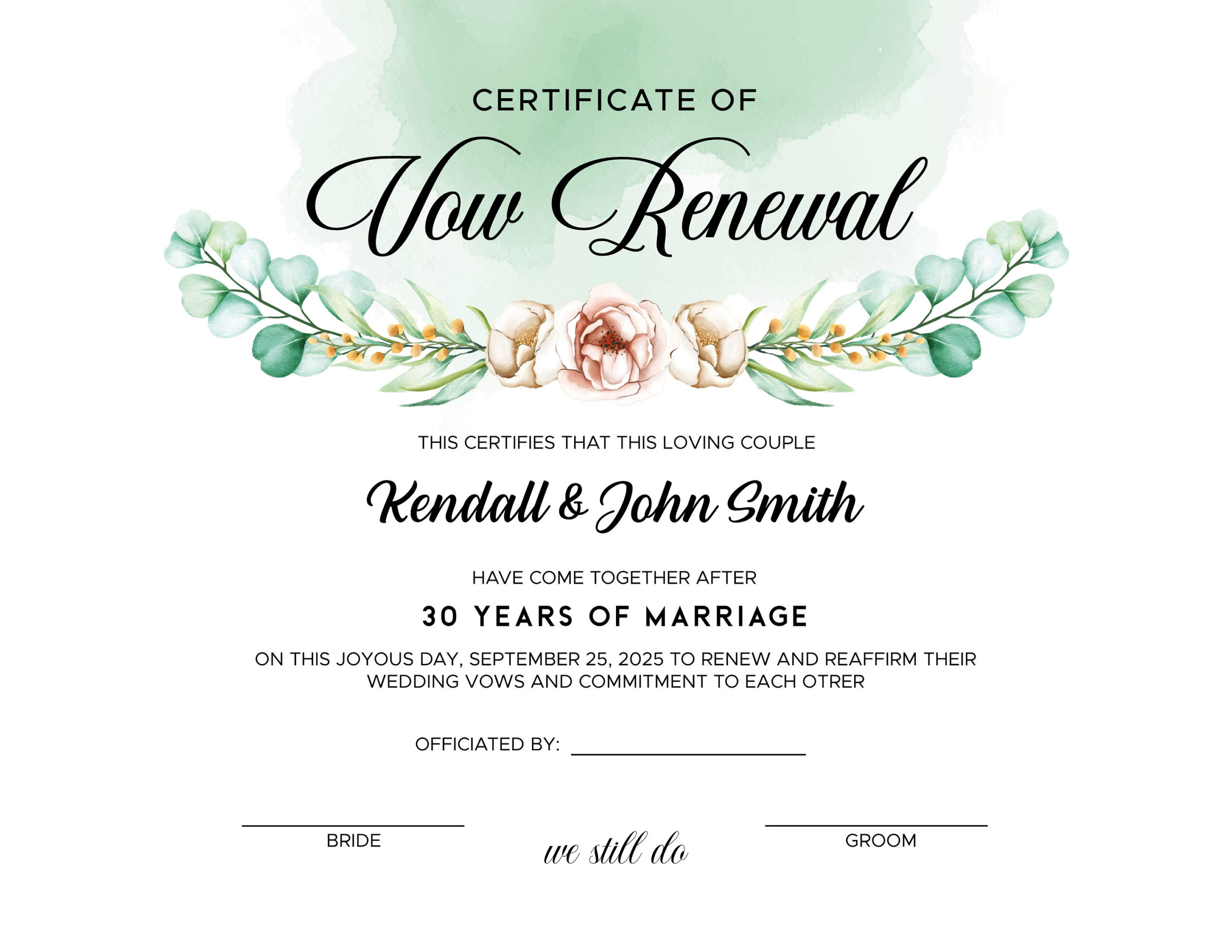 Vow Renewal Certificate. Editable Printable Wedding Certificate with Free Printable Renewal Of Vows Certificate