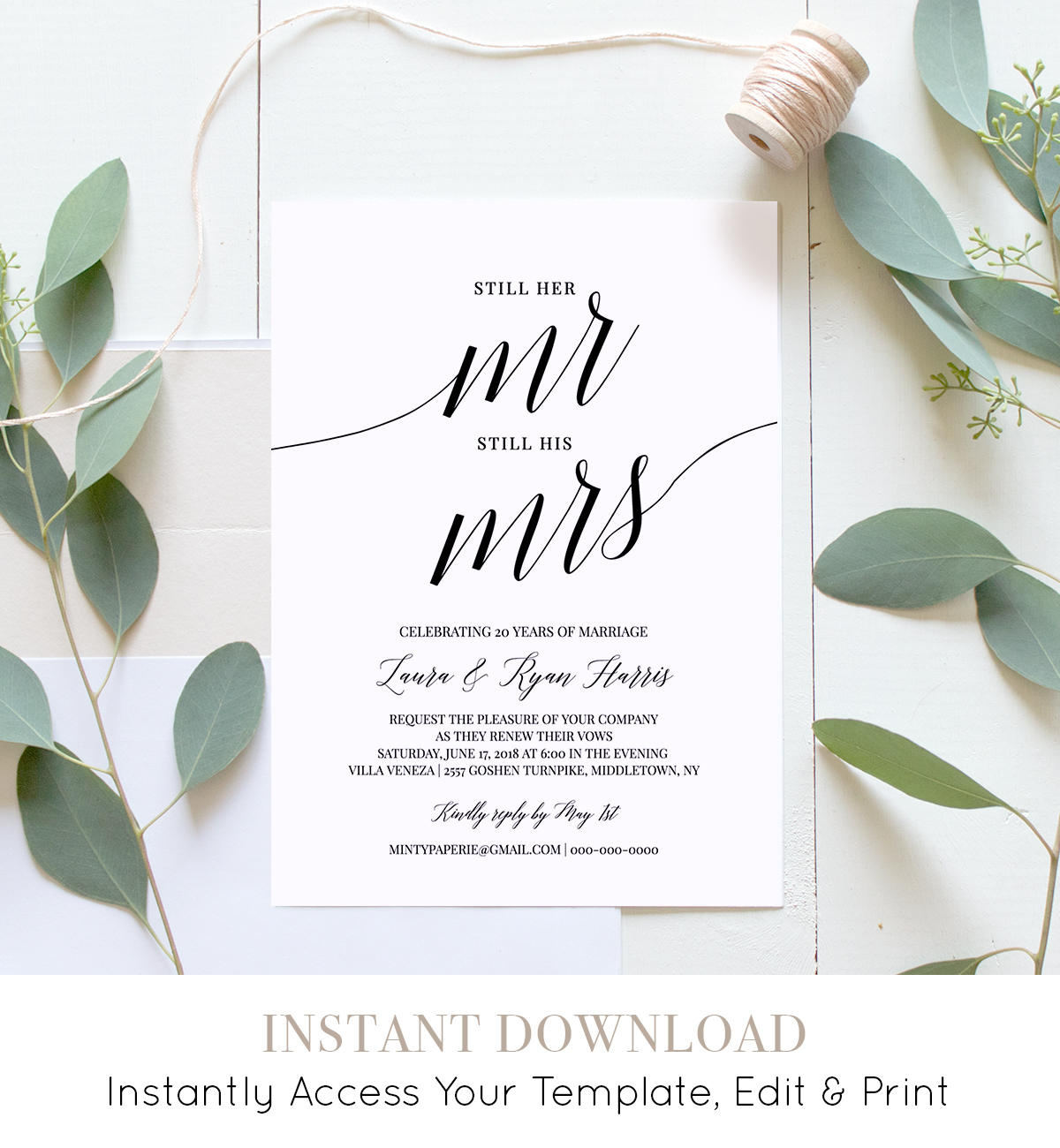 Vow Renewal Invitation Template, Instant Download, Wedding regarding Free Printable Wedding Vow Renewal Invitations