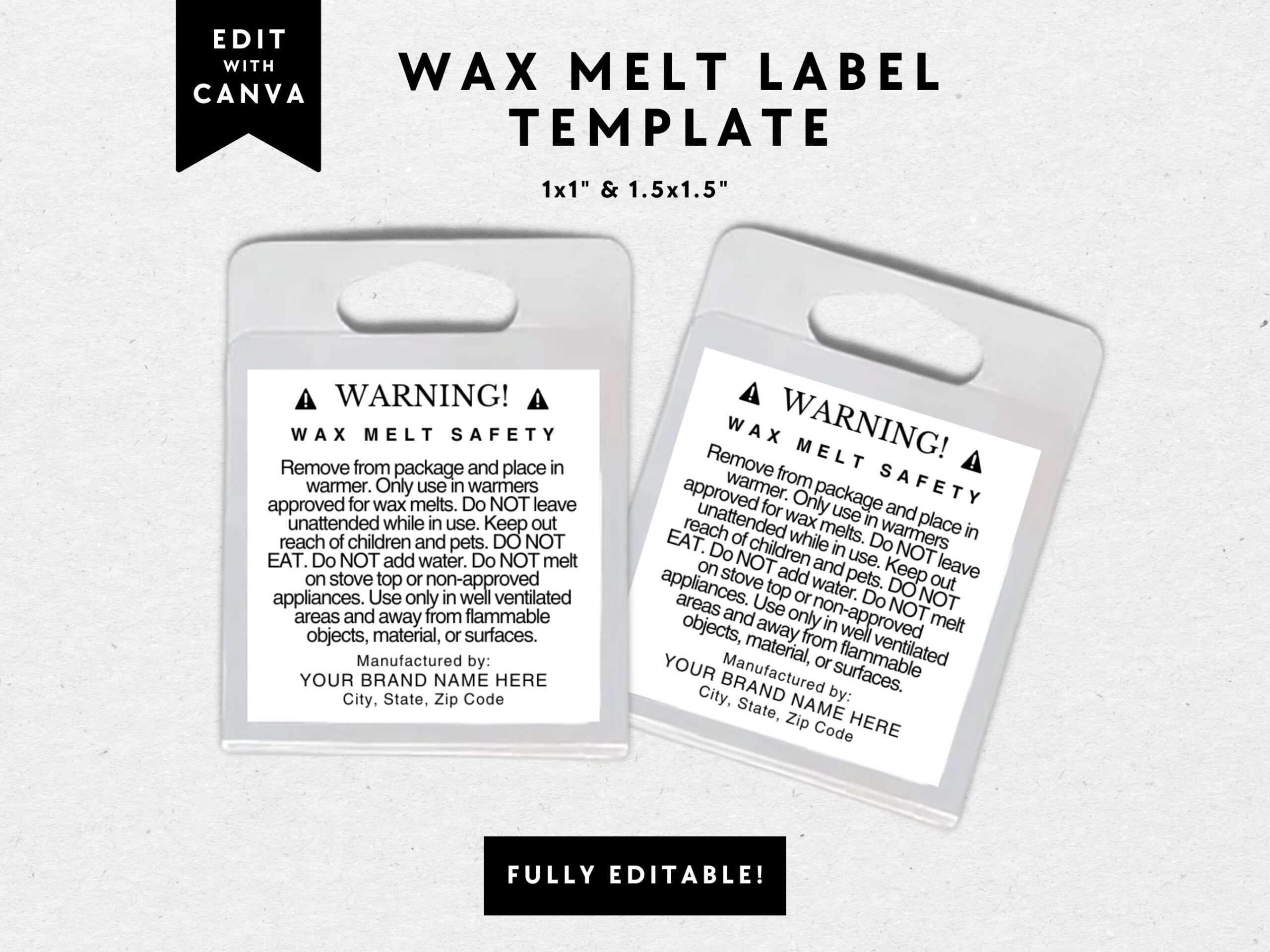 Wax Melt Sampler Warning Label Canva Template, 1Oz Clamshell pertaining to Free Printable Wax Melt Warning Labels