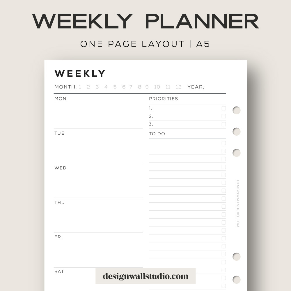 Weekly Planner - Printable Insert (A5) – Free Download | One Page Layout pertaining to A6 Planner Printables Free