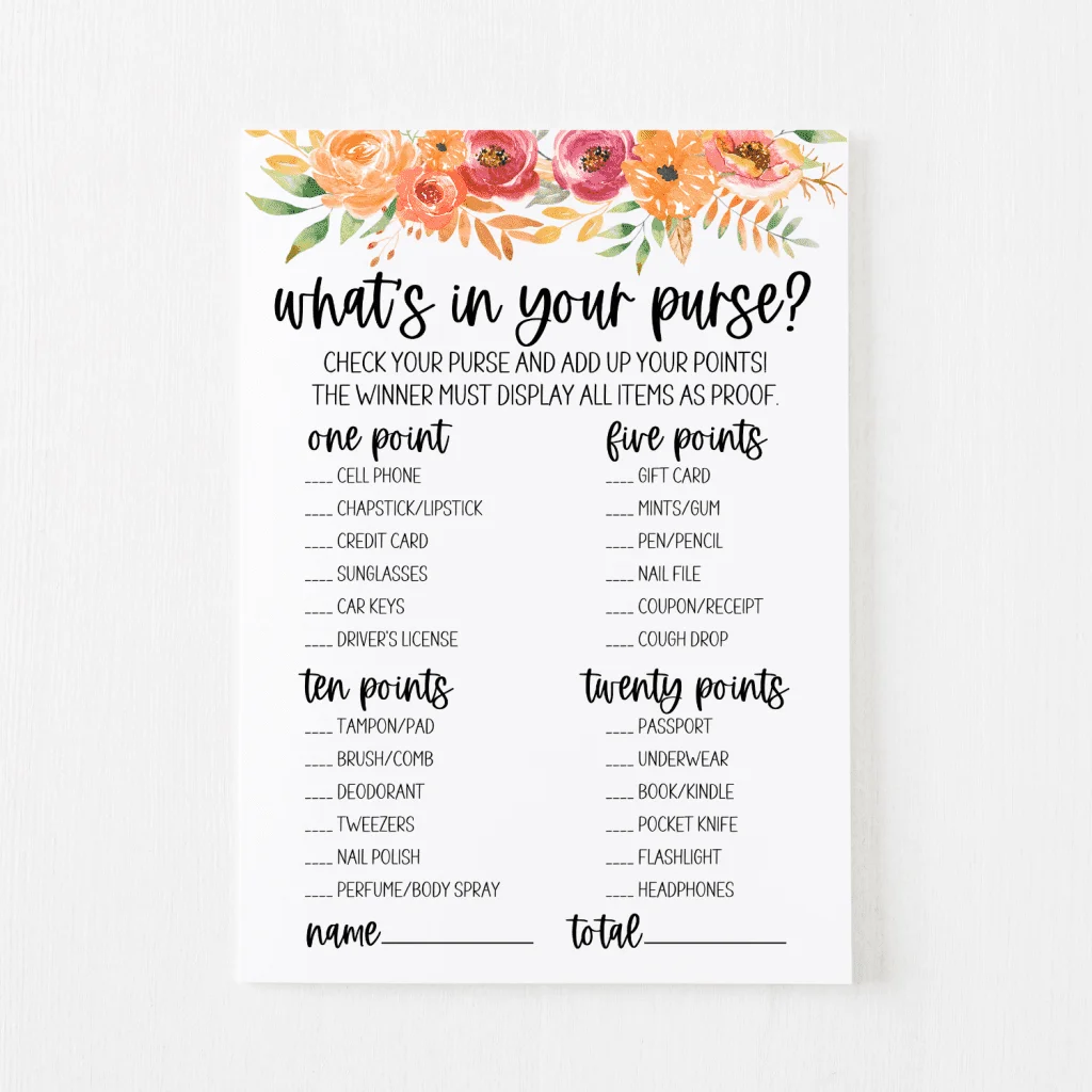 What&amp;#039;S In Your Purse? Game Free Printable | Modern Moh in Purse Scavenger Hunt Printable Free