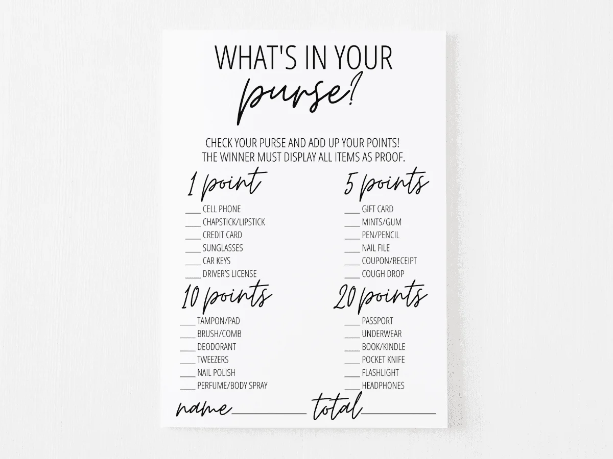 What&amp;#039;S In Your Purse? Game Free Printable | Modern Moh in Purse Scavenger Hunt Printable Free