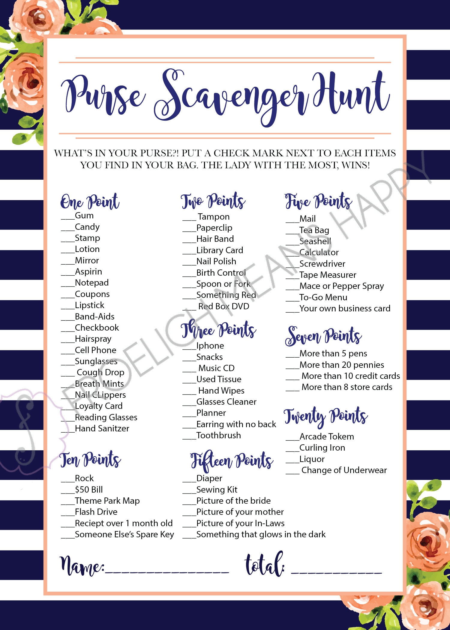 What&amp;#039;S In Your Purse Purse Scavenger Hunt Baby Or Bridal Shower within Purse Scavenger Hunt Printable Free