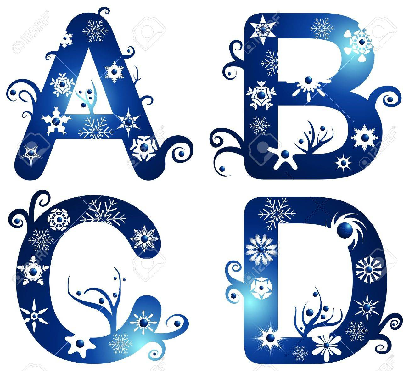 Winter Alphabet Set Letters A - D Royalty Free Svg, Cliparts with Free Printable Winter Alphabet Letters