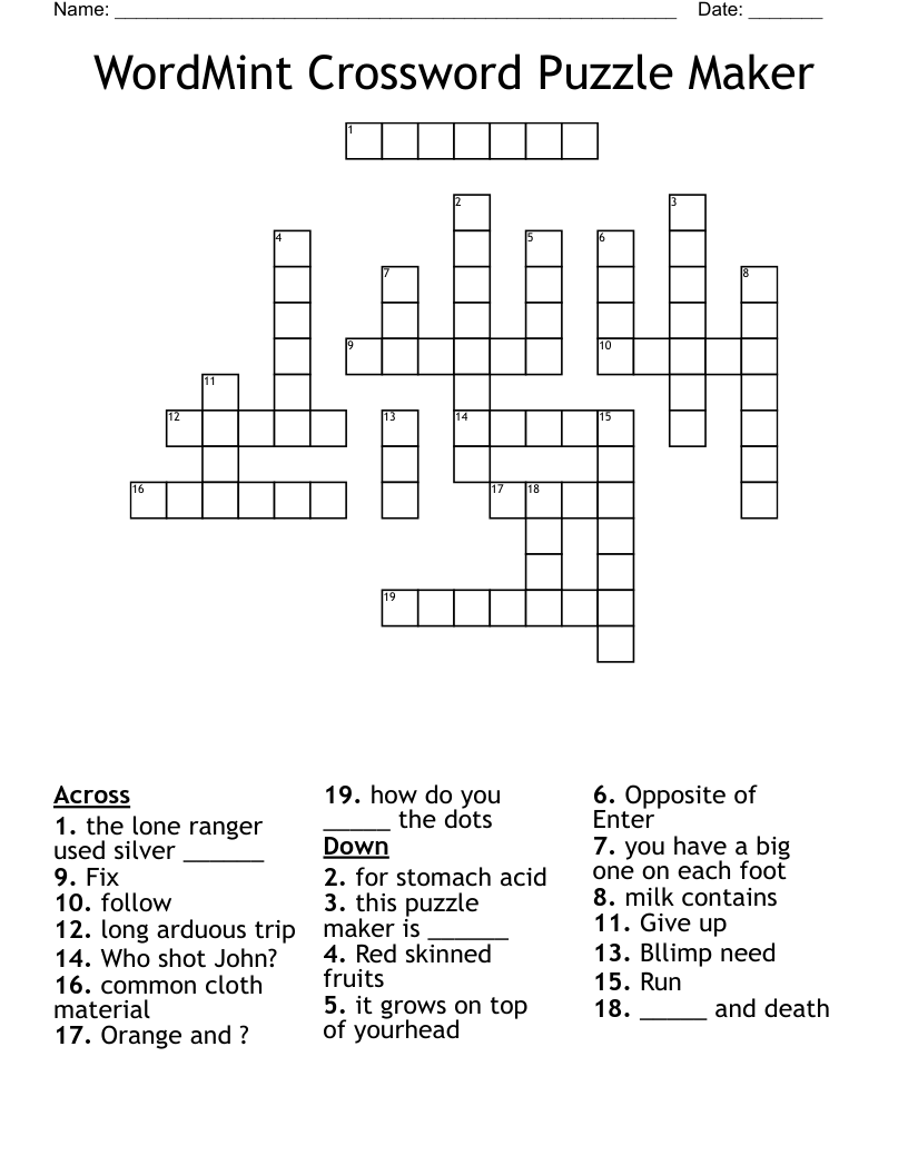 Wordmint Crossword Puzzle Maker - Wordmint with Crossword Puzzle Maker For Free Printable