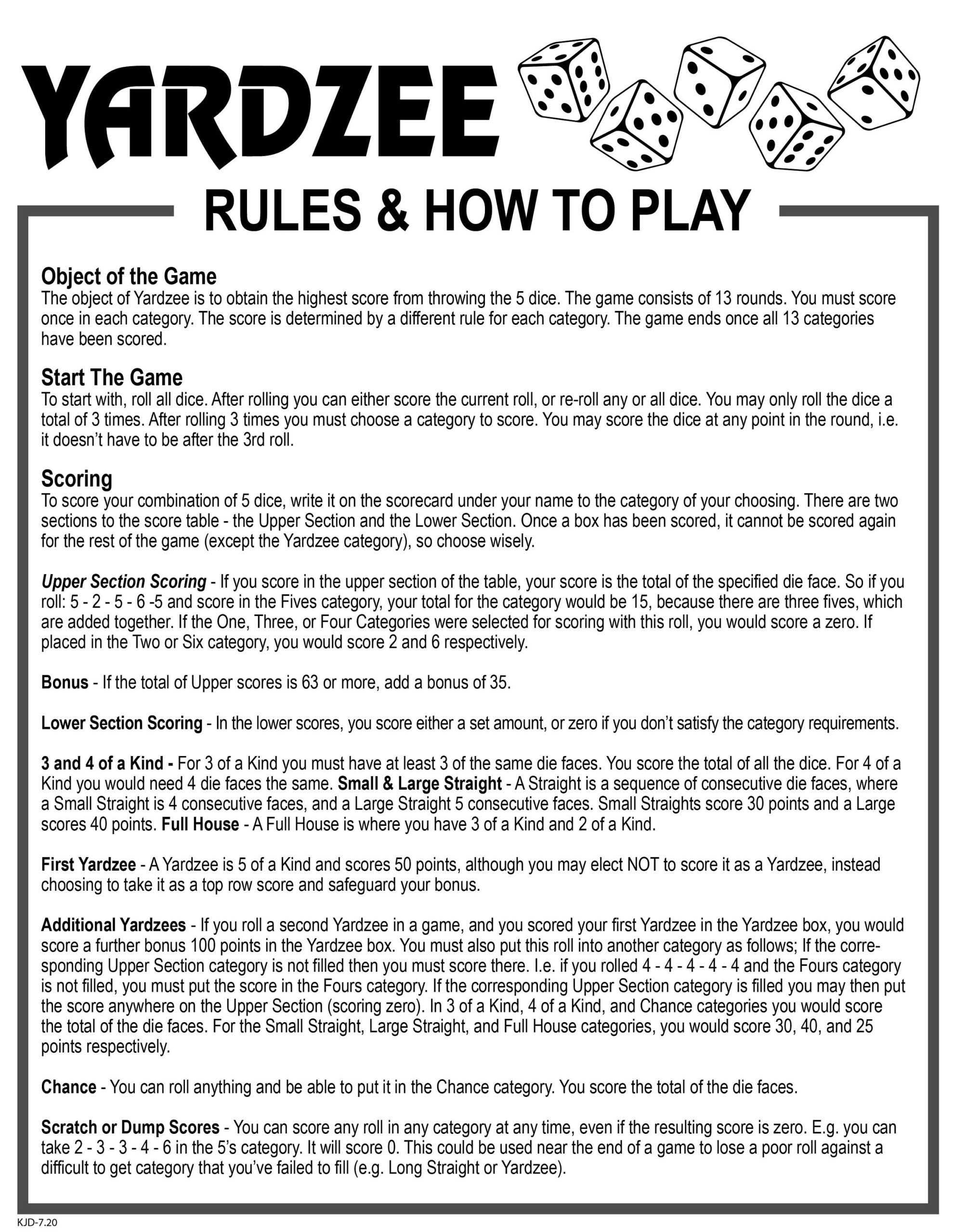 Yardzee Digital Score Card &amp;amp; Rules. Printable, Instant Download Digital File, Pdf Score Sheet, Cricut, Yard Games with regard to Yardzee Rules Printable Free